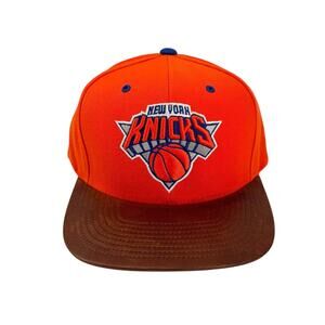 Mitchell & Ness NEW New York Knicks NBA Leather Brim Orange Snapback Cap Hat